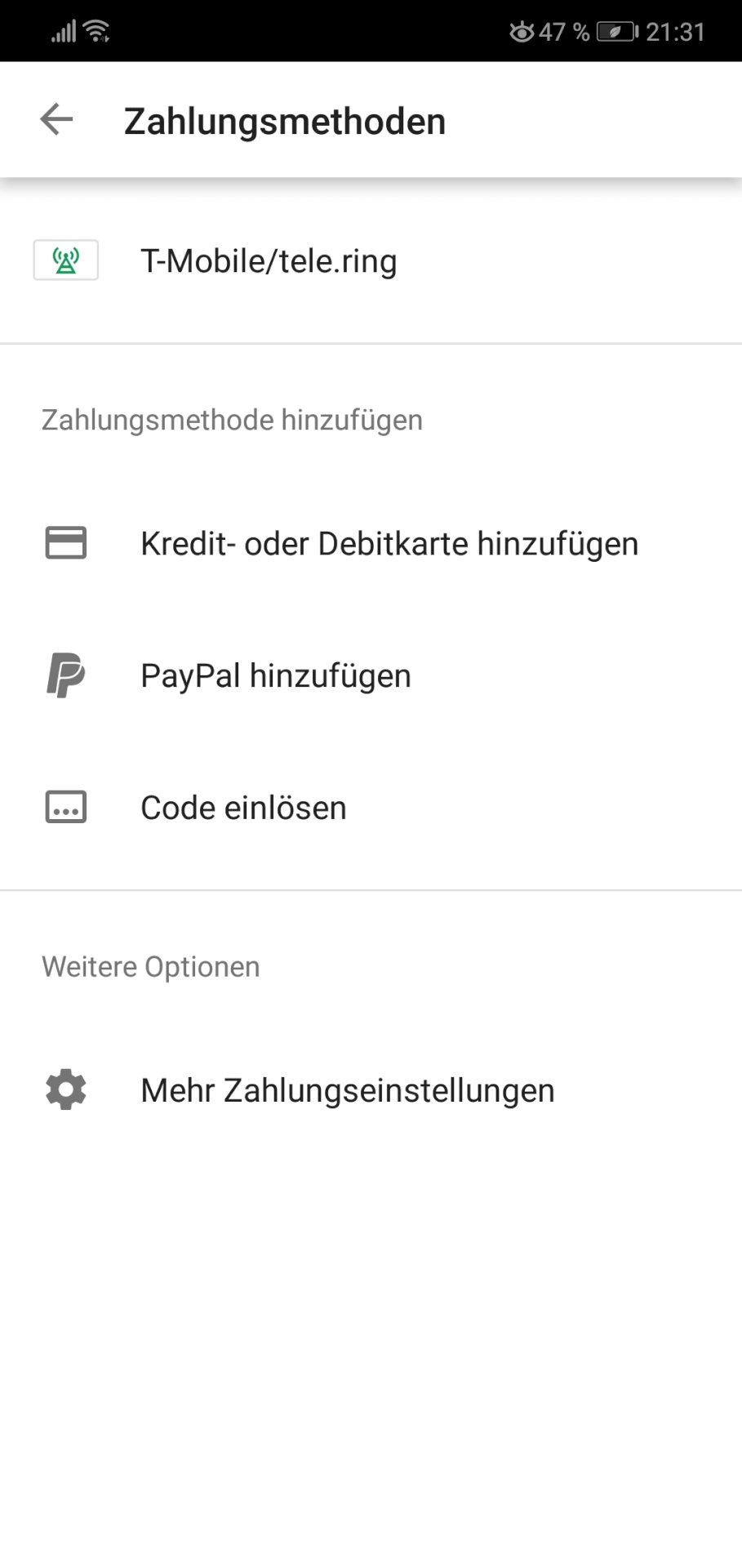 Delete T-Mobile payment method from Google Playstore