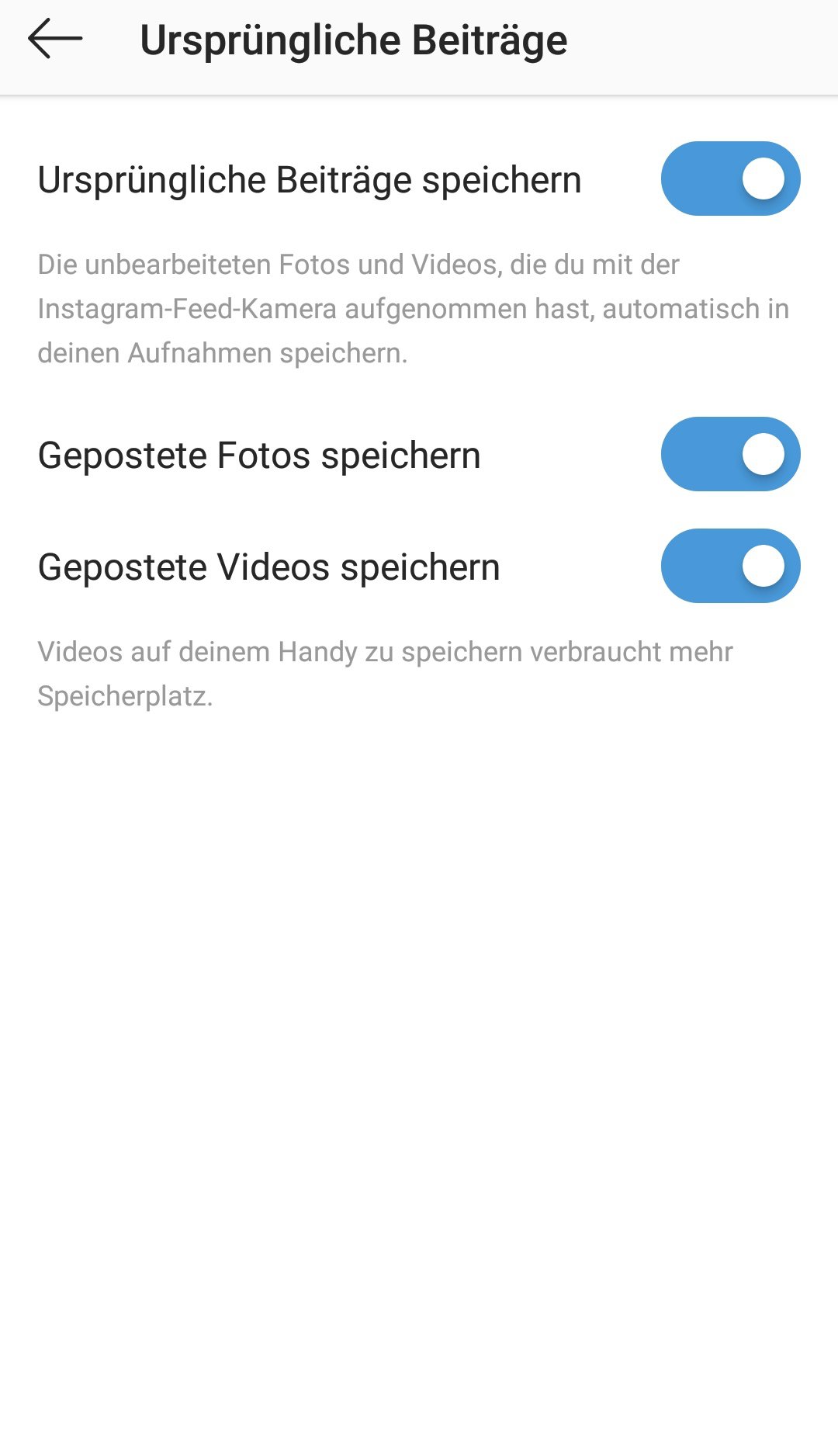 How can I change settings when I post something that the photos do not save again