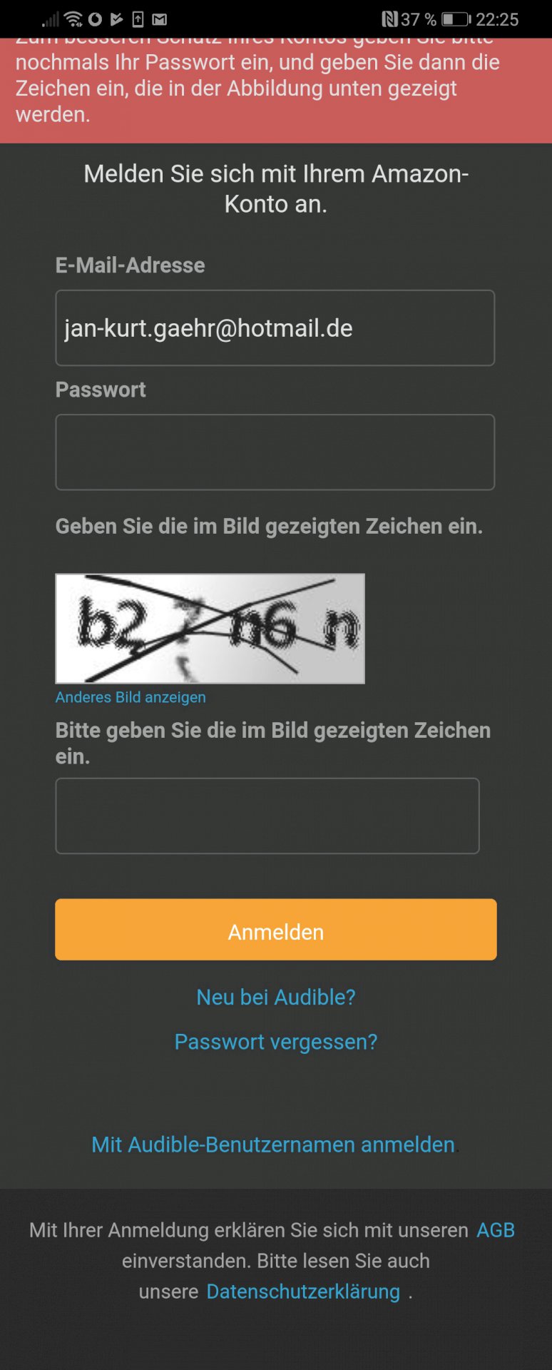 Audible login via mobile not possible? - HuaweiSpot